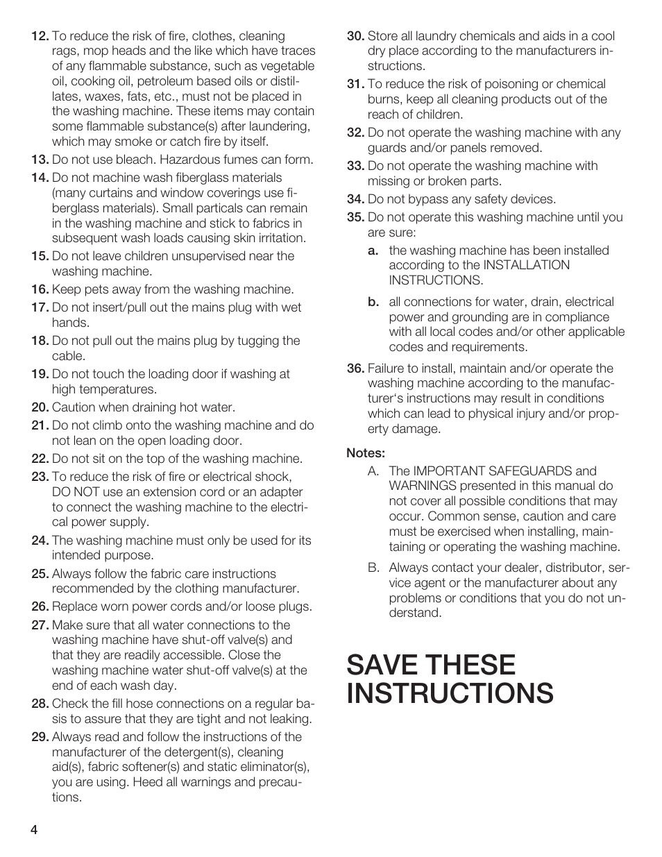 Save these instructions | Bosch Axxis+ WFR 2460 User Manual | Page 4 / 48