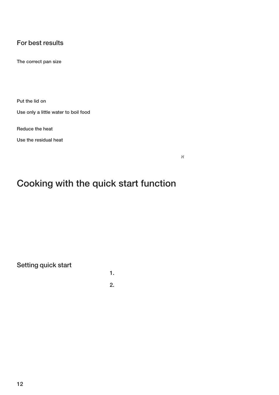 Cooking with the quick start function, For best results, Setting quick start | Bosch ET 74 User Manual | Page 12 / 56