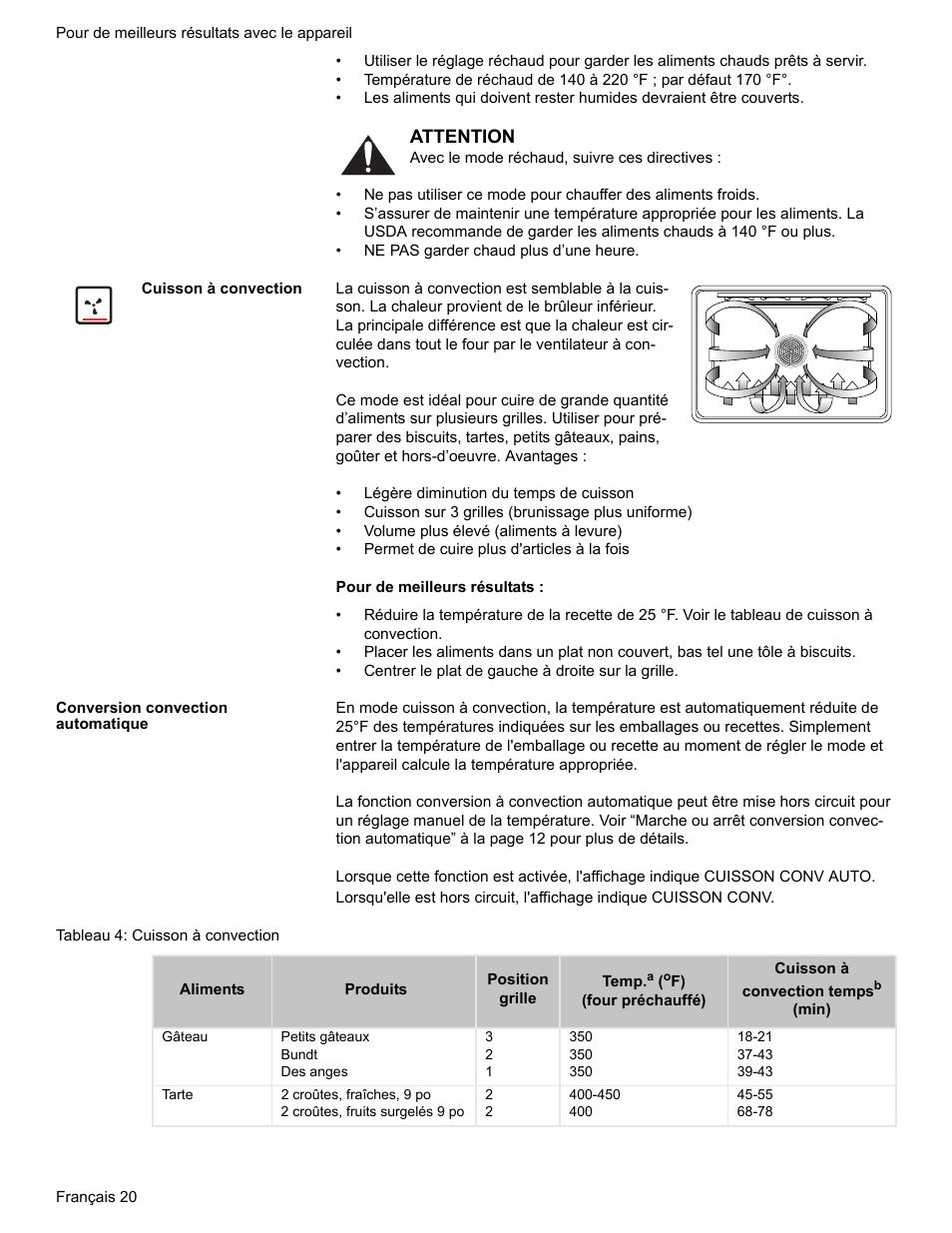 Cuisson à convection, Conversion convection automatique, Tableau 4: cuisson à convection | Bosch BOSCH GAS RANGE User Manual | Page 56 / 112