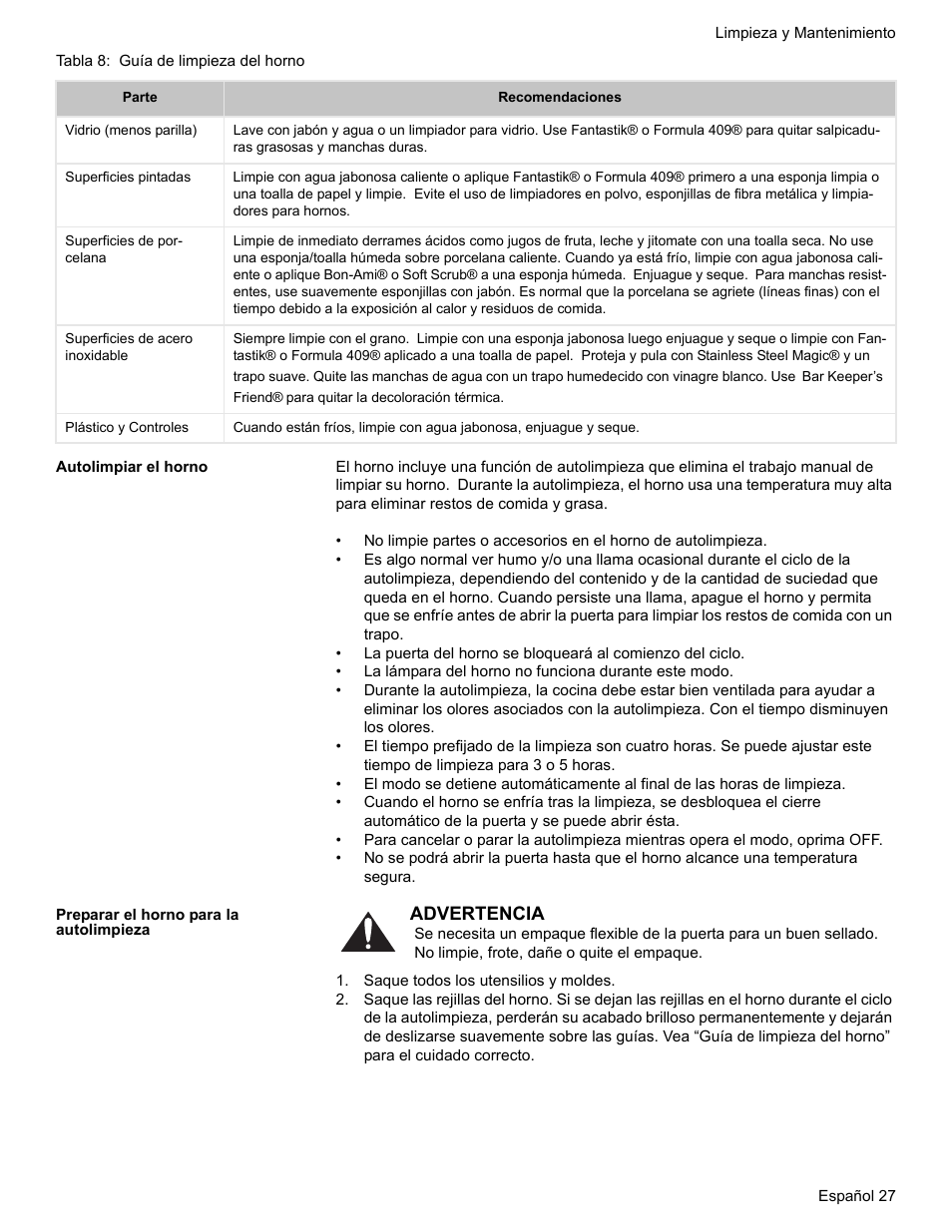 Autolimpiar el horno, Preparar el horno para la autolimpieza, Saque todos los utensilios y moldes | Bosch BOSCH GAS RANGE User Manual | Page 99 / 112