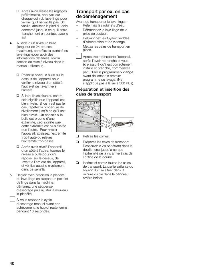 Transport par ex. en cas de déménagement | Bosch WFMC8400UC User Manual | Page 40 / 96