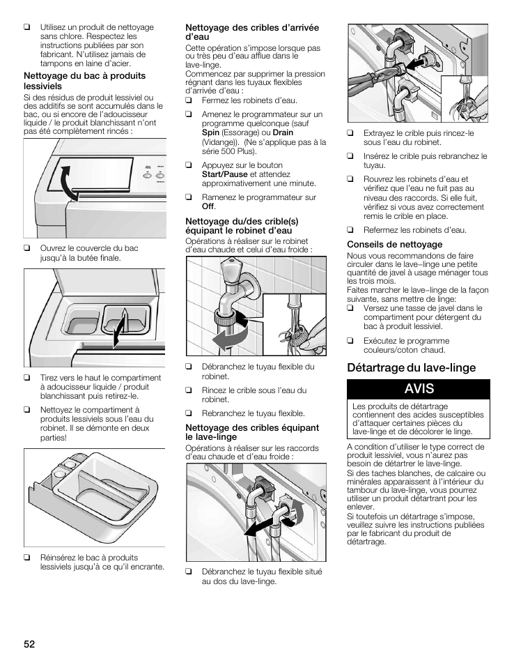 Avis, Détartrage du lavećlinge | Bosch WFMC8400UC User Manual | Page 52 / 96