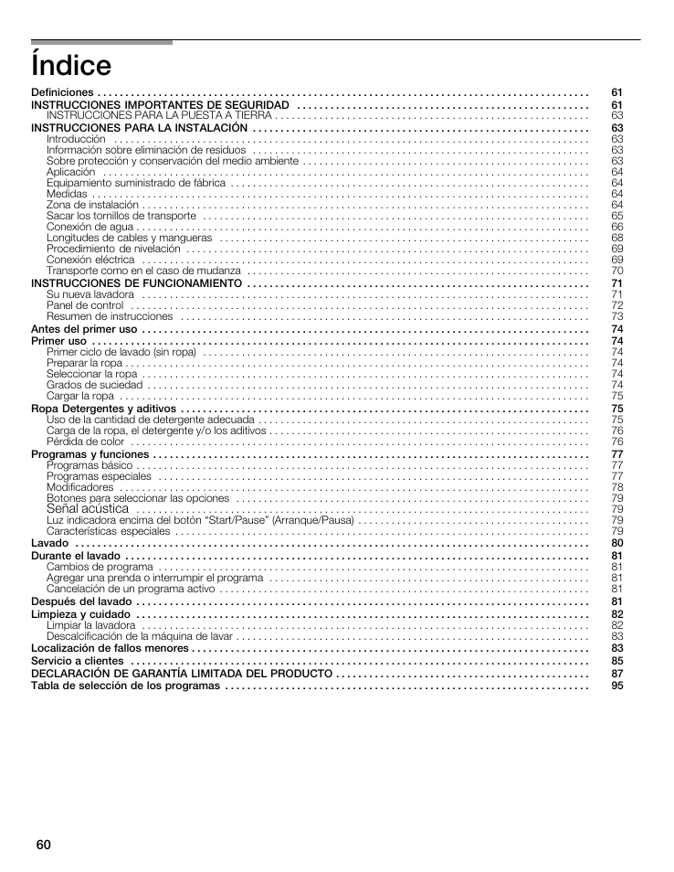 Índice | Bosch WFMC8400UC User Manual | Page 60 / 96