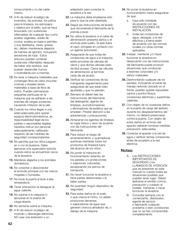 Notas | Bosch WFMC8400UC User Manual | Page 62 / 96