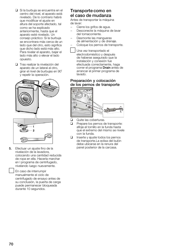 Transporte como en elăcaso de mudanza | Bosch WFMC8400UC User Manual | Page 70 / 96