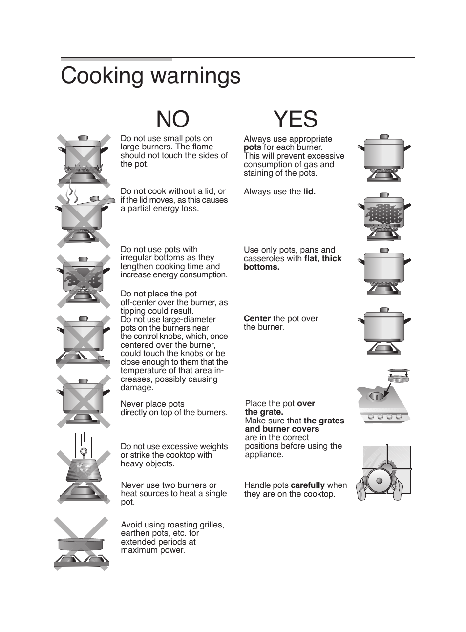 Cooking warnings, No yes | Bosch PGL985UC User Manual | Page 15 / 65