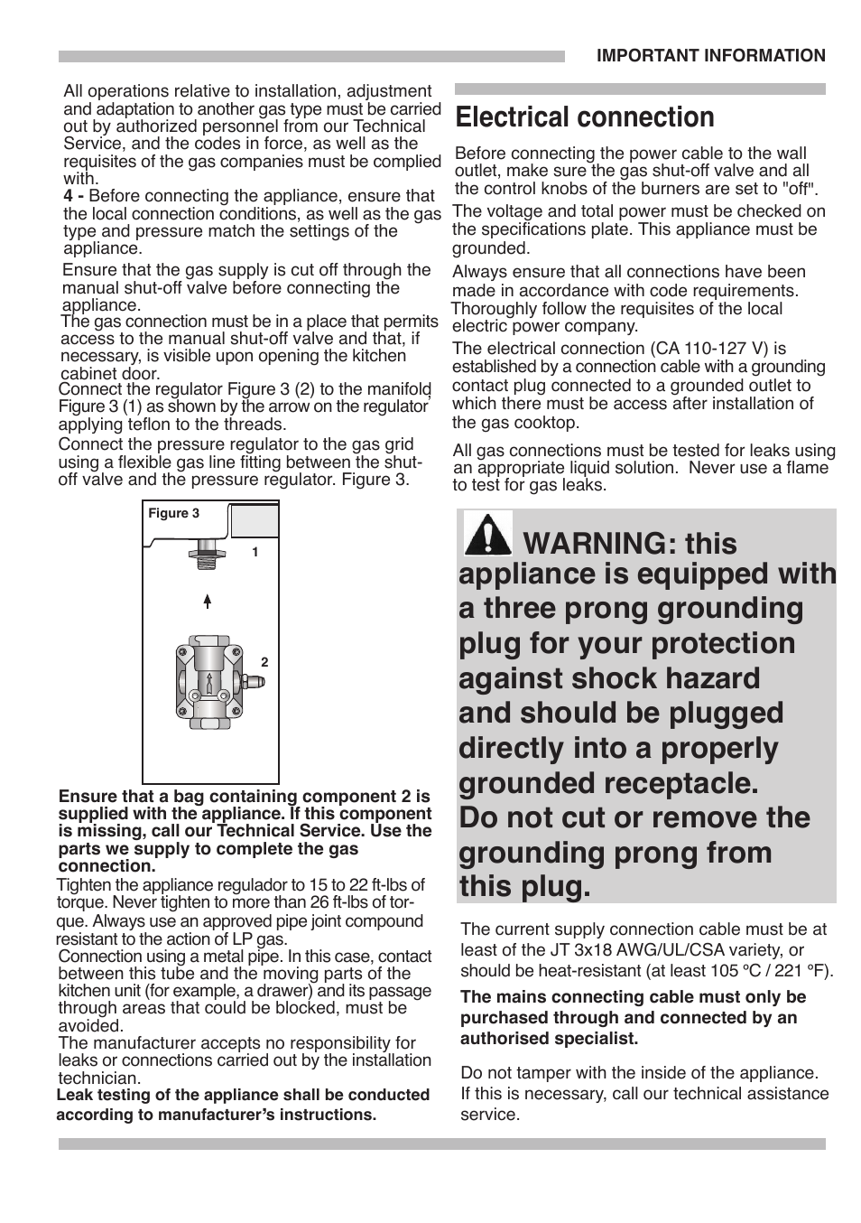 Electrical connection | Bosch PGL985UC User Manual | Page 20 / 65