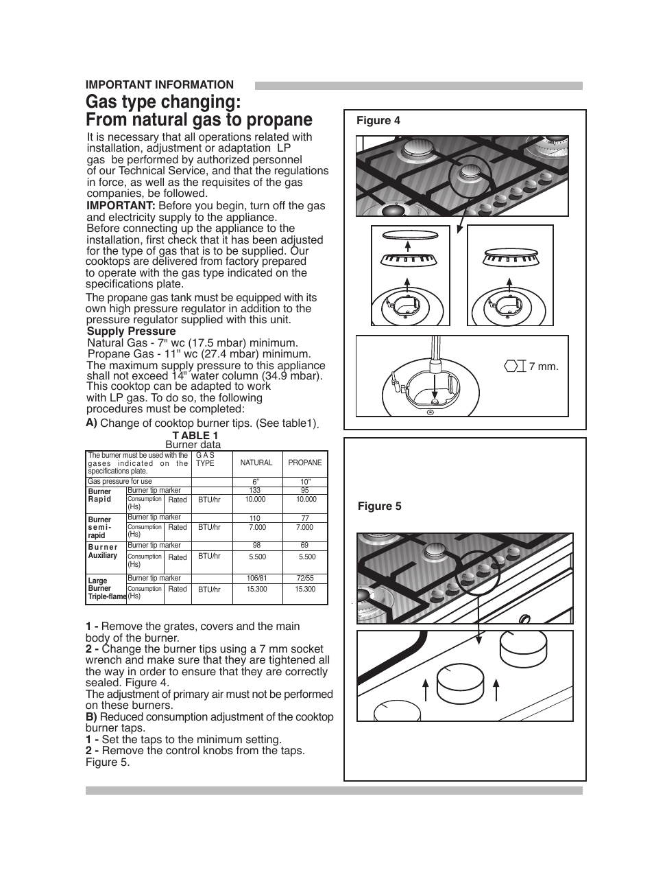 Gas type changing | Bosch PGL985UC User Manual | Page 21 / 65