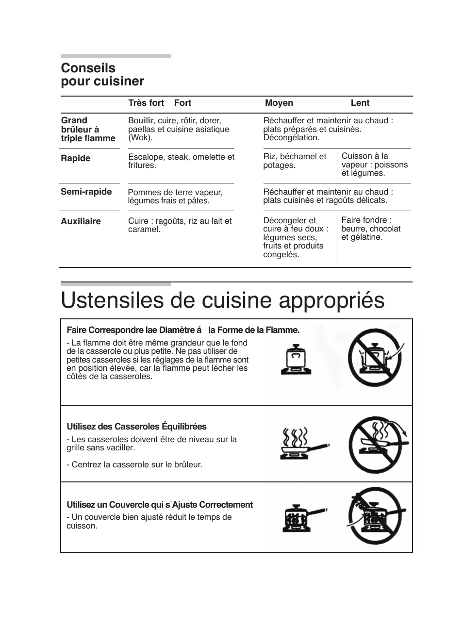 Ustensiles de cuisine appropriés, Conseils pour cuisiner | Bosch PGL985UC User Manual | Page 35 / 65