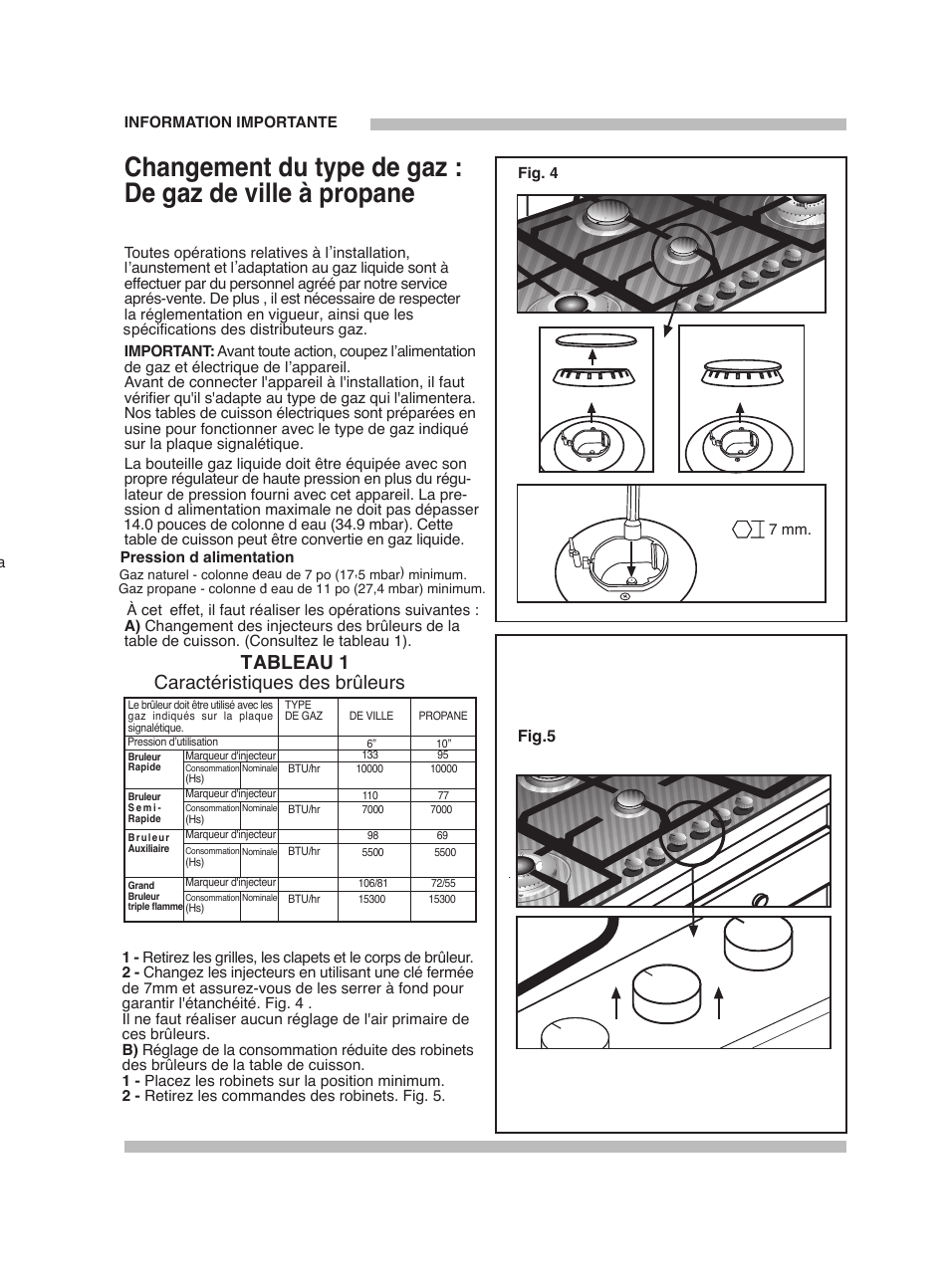 Tableau 1 caractéristiques des brûleurs | Bosch PGL985UC User Manual | Page 42 / 65