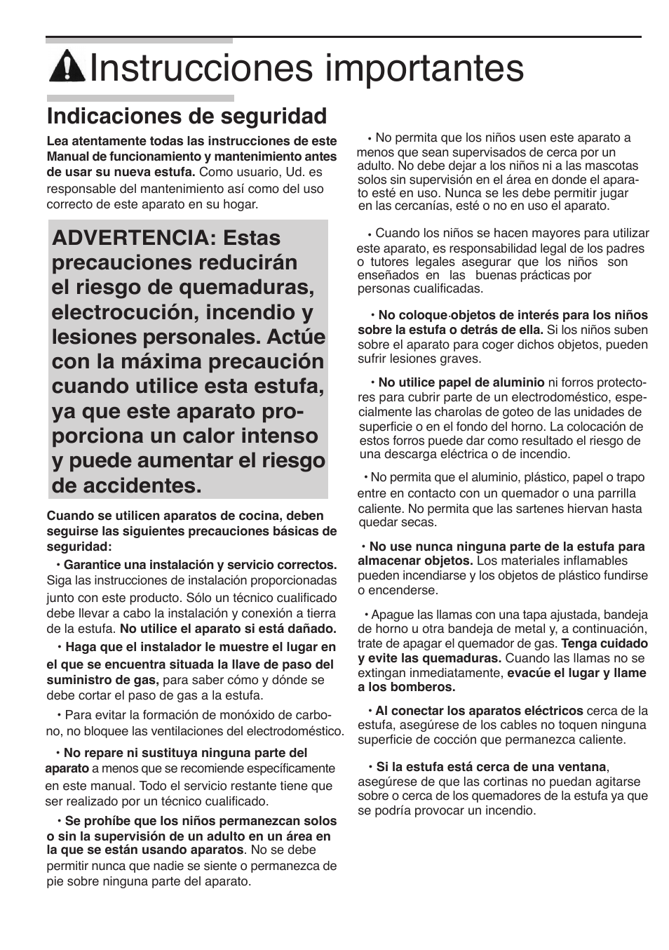 Instrucciones importantes, Indicaciones de seguridad | Bosch PGL985UC User Manual | Page 50 / 65