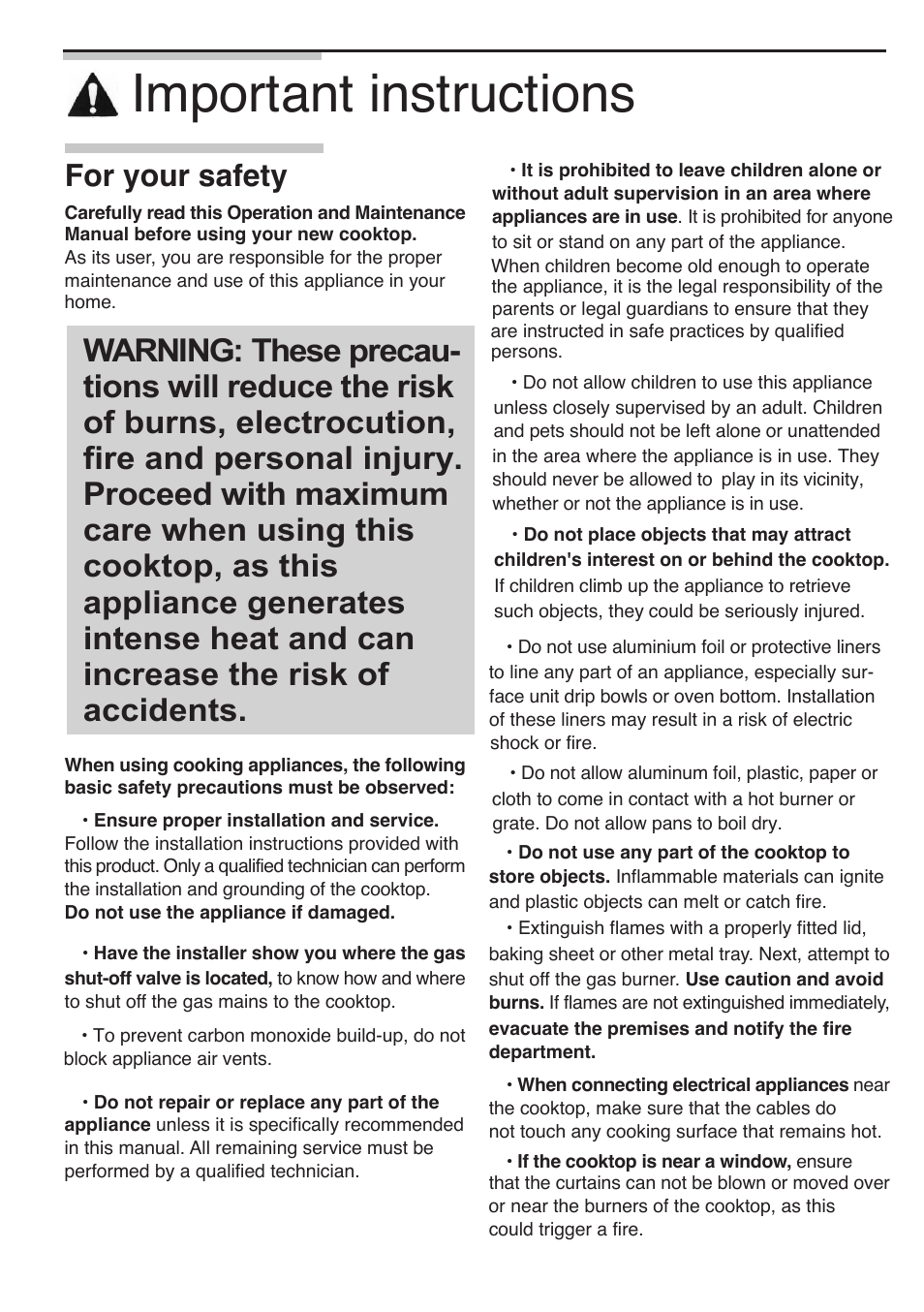 Important instructions, For your safety | Bosch PGL985UC User Manual | Page 8 / 65