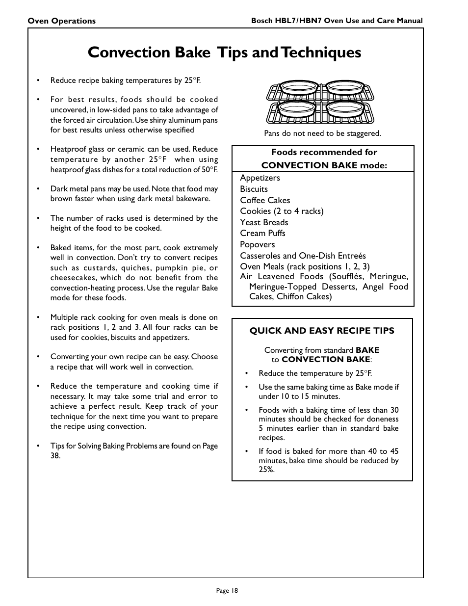 Convection bake tips and techniques | Bosch HBL 75 User Manual | Page 20 / 44