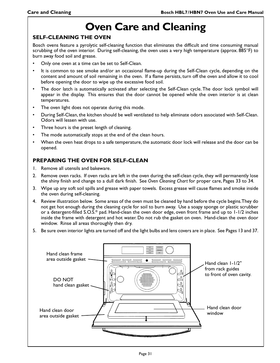 Oven care and cleaning | Bosch HBL 75 User Manual | Page 33 / 44