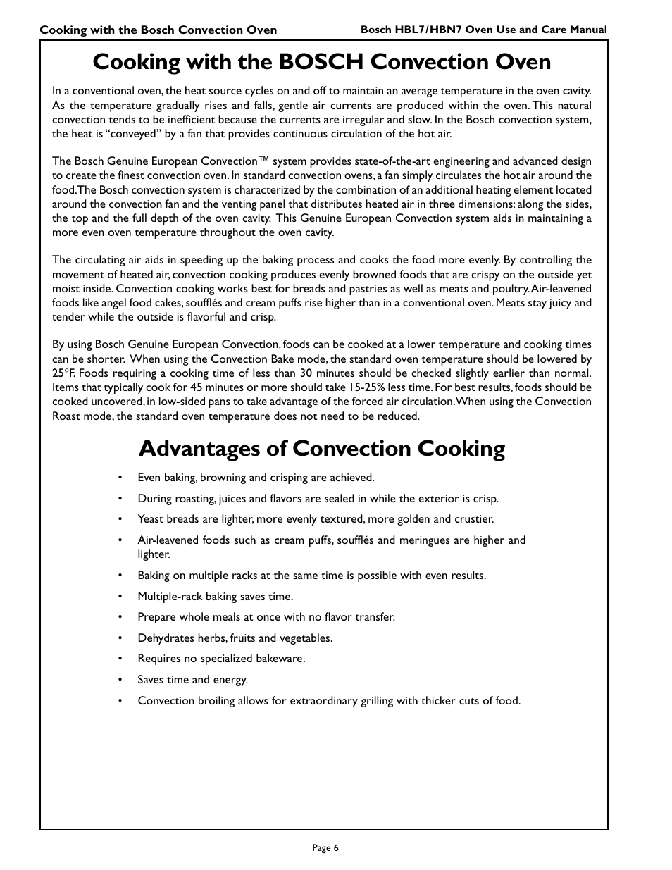 Cooking with the bosch convection oven, Advantages of convection cooking | Bosch HBL 75 User Manual | Page 8 / 44