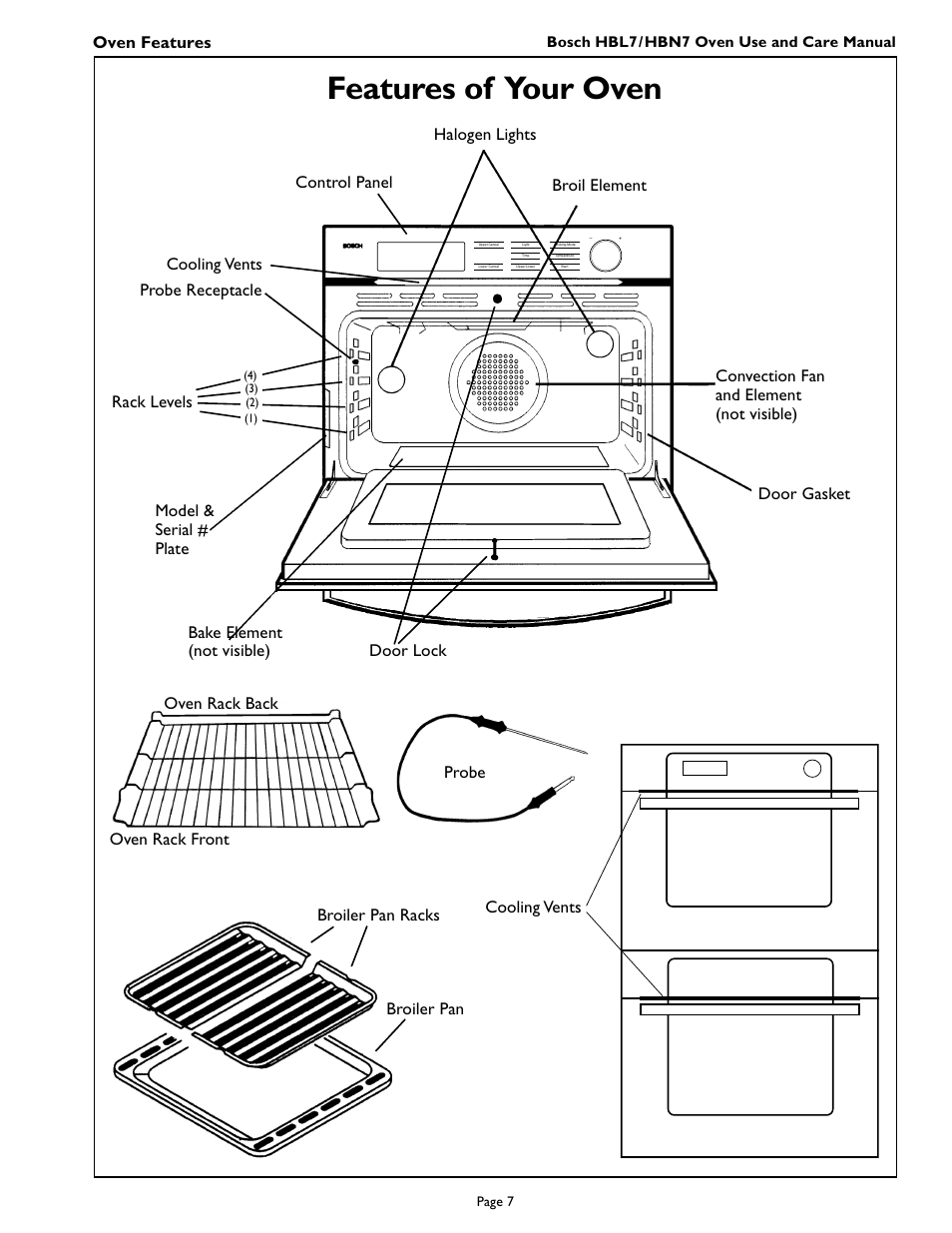 Features of your oven, Oven features | Bosch HBL 75 User Manual | Page 9 / 44