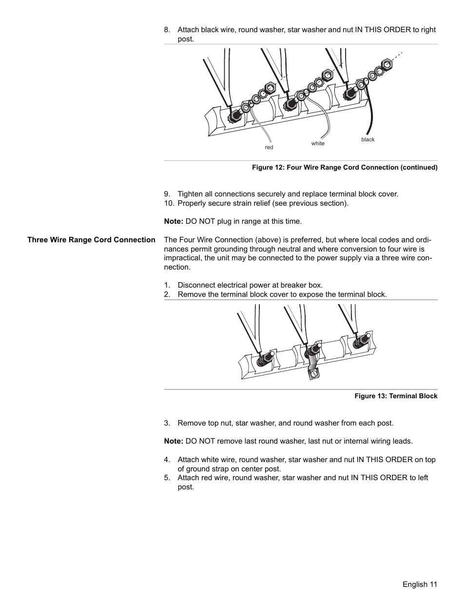 Three wire range cord connection, Disconnect electrical power at breaker box | Bosch BOSCH OVEN User Manual | Page 13 / 56