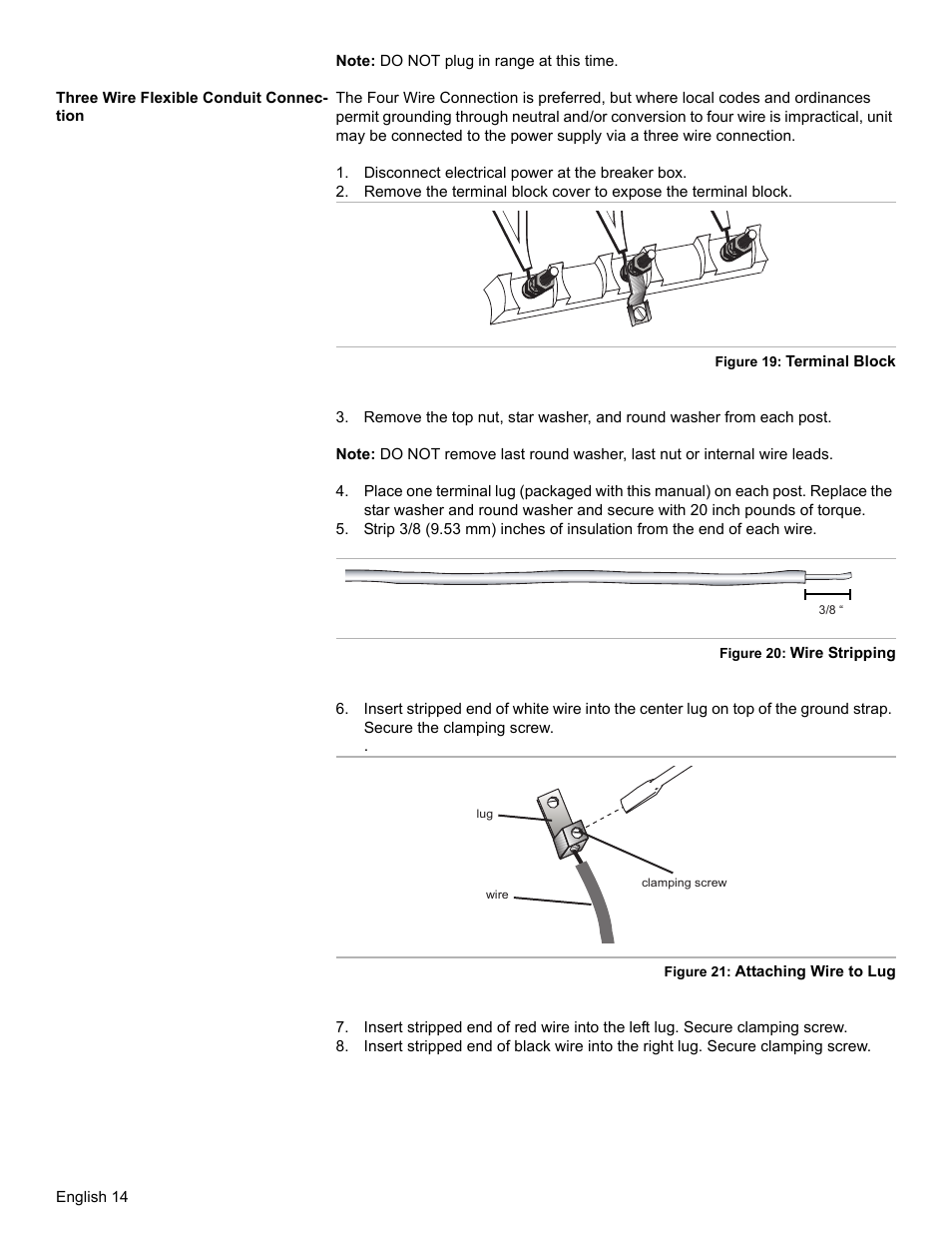 Three wire flexible conduit connection, Disconnect electrical power at the breaker box | Bosch BOSCH OVEN User Manual | Page 16 / 56