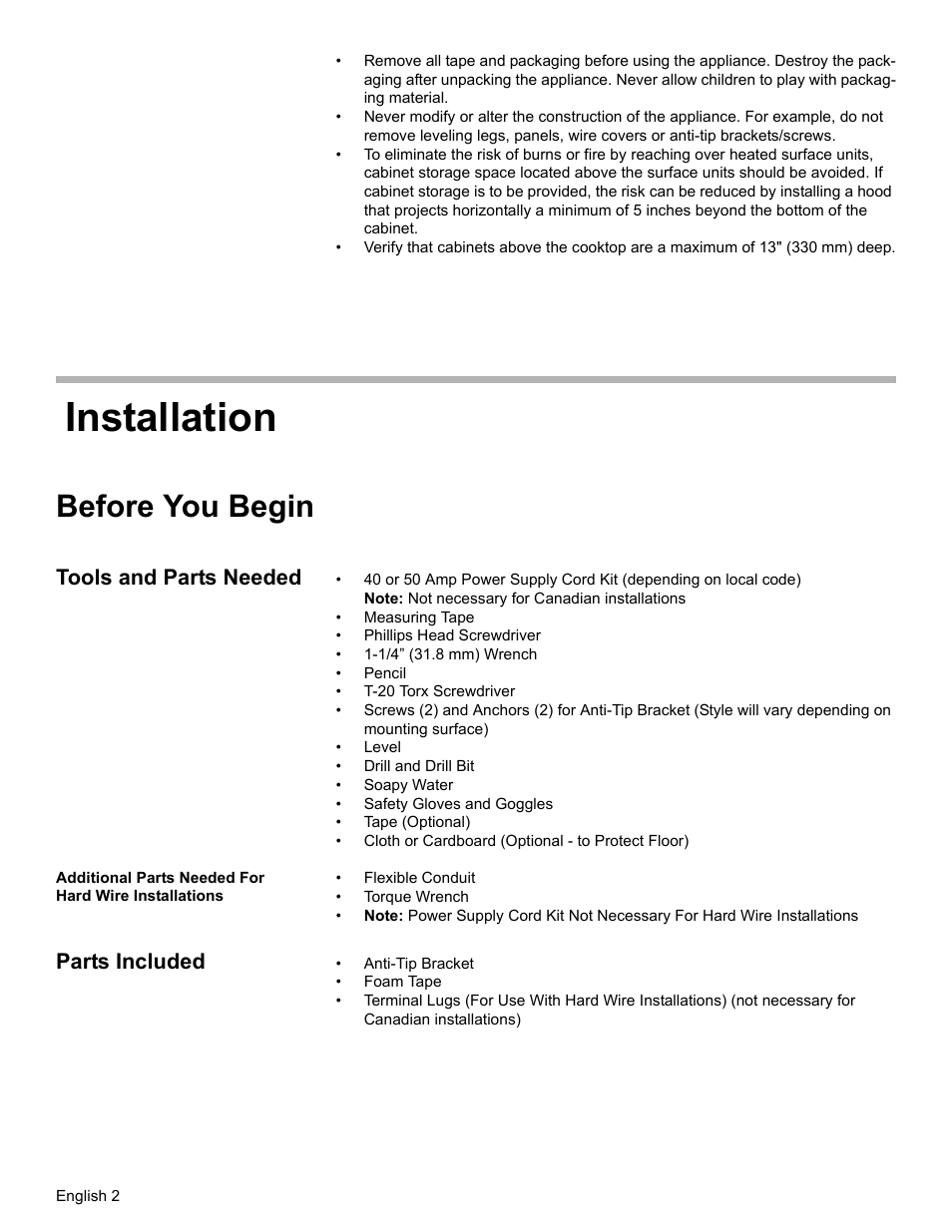 Before you begin, Tools and parts needed, Parts included | Installation | Bosch BOSCH OVEN User Manual | Page 4 / 56