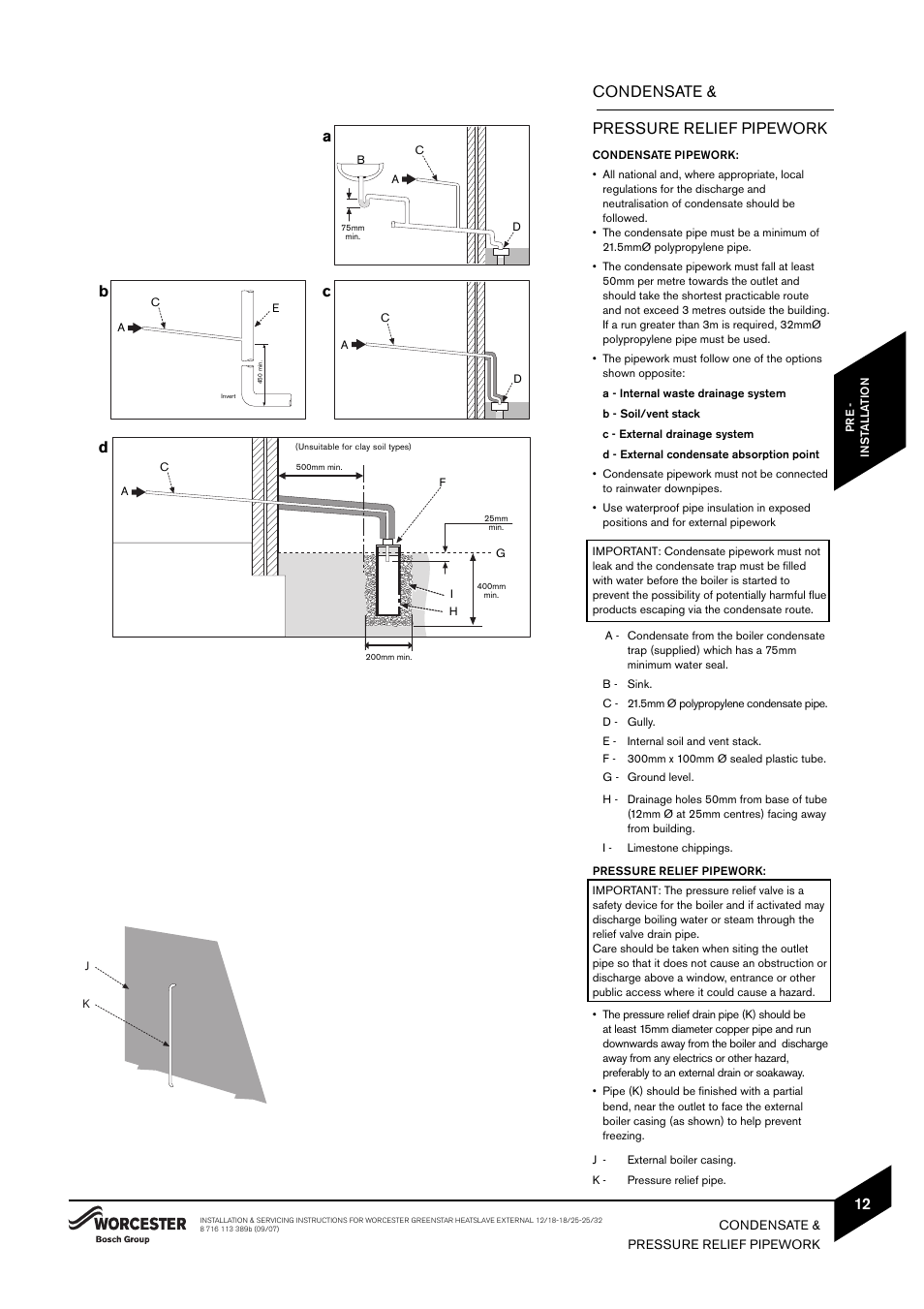 Condensate & pressure relief pipework | Bosch 25/32kW User Manual | Page 13 / 52