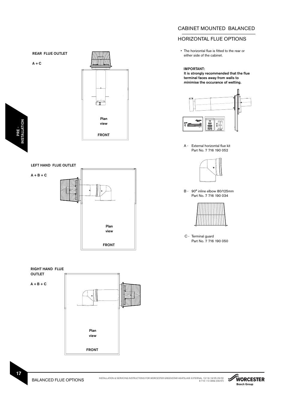 Cabinet mounted balanced horizontal flue options | Bosch 25/32kW User Manual | Page 18 / 52