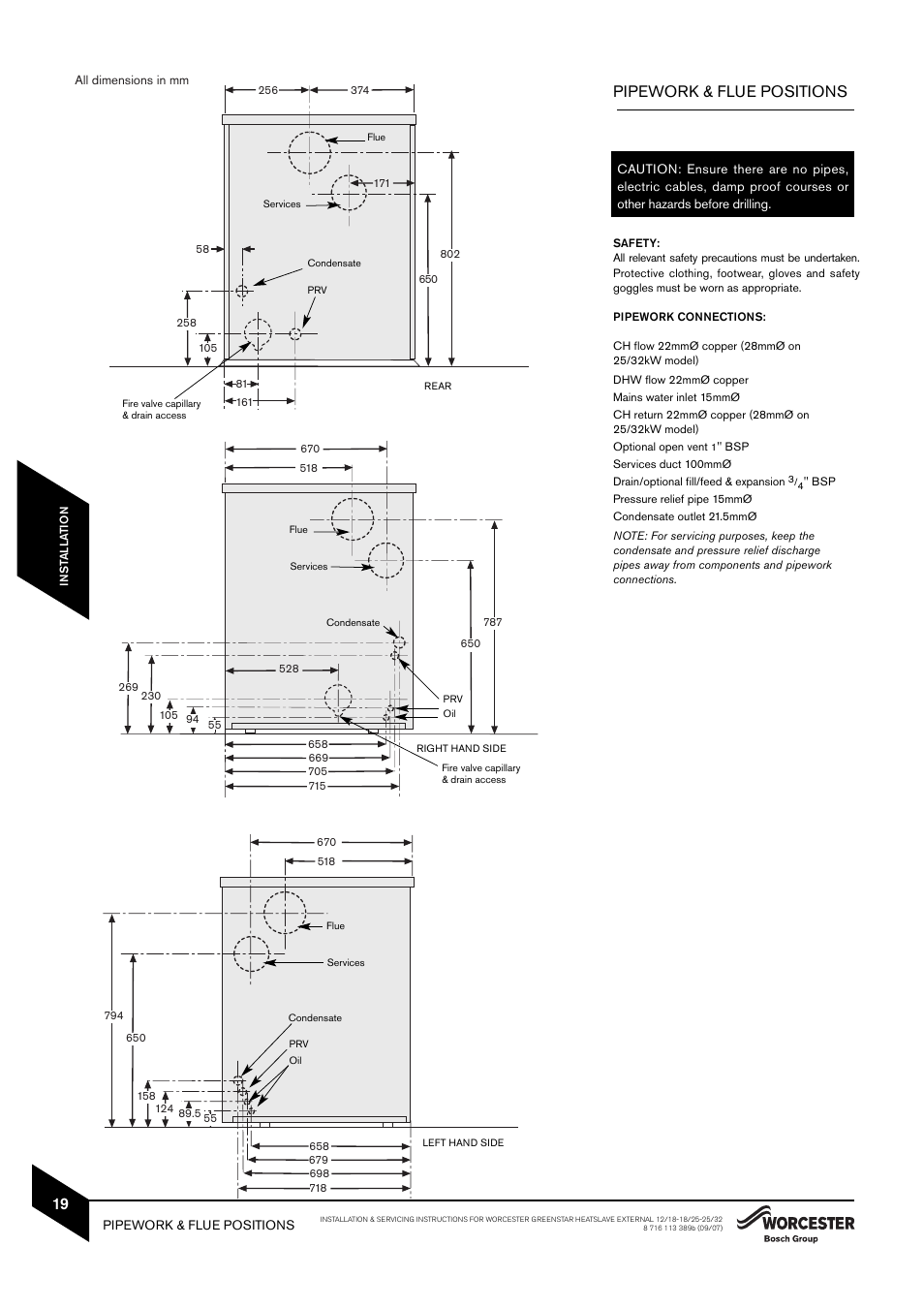 Pipework & flue positions | Bosch 25/32kW User Manual | Page 20 / 52