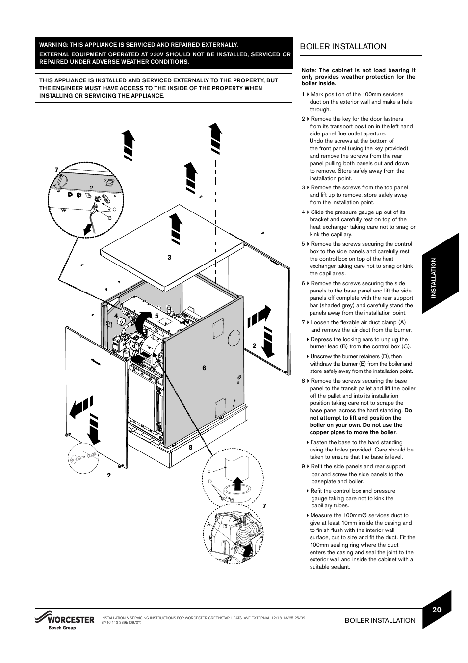 Boiler installation | Bosch 25/32kW User Manual | Page 21 / 52