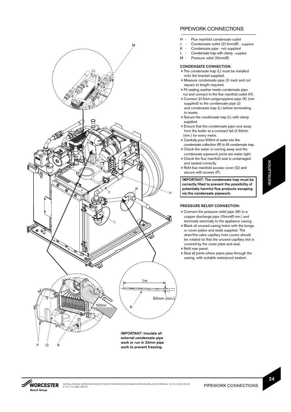 Pipework connections | Bosch 25/32kW User Manual | Page 25 / 52