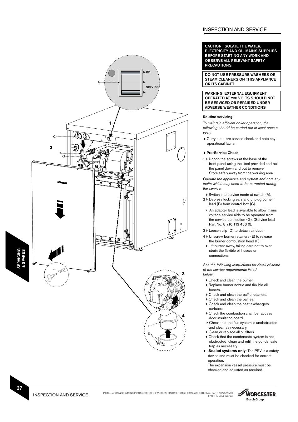 37 inspection and service | Bosch 25/32kW User Manual | Page 38 / 52