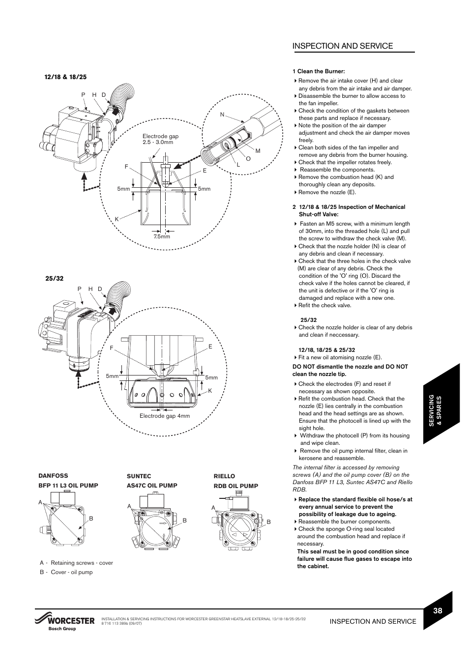 Inspection and service | Bosch 25/32kW User Manual | Page 39 / 52