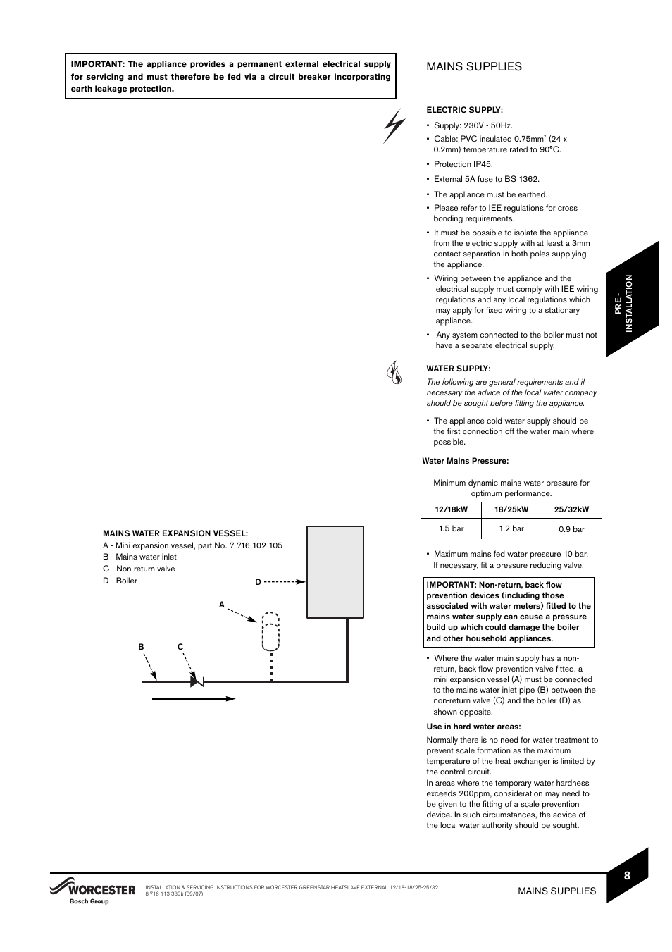 Mains supplies | Bosch 25/32kW User Manual | Page 9 / 52