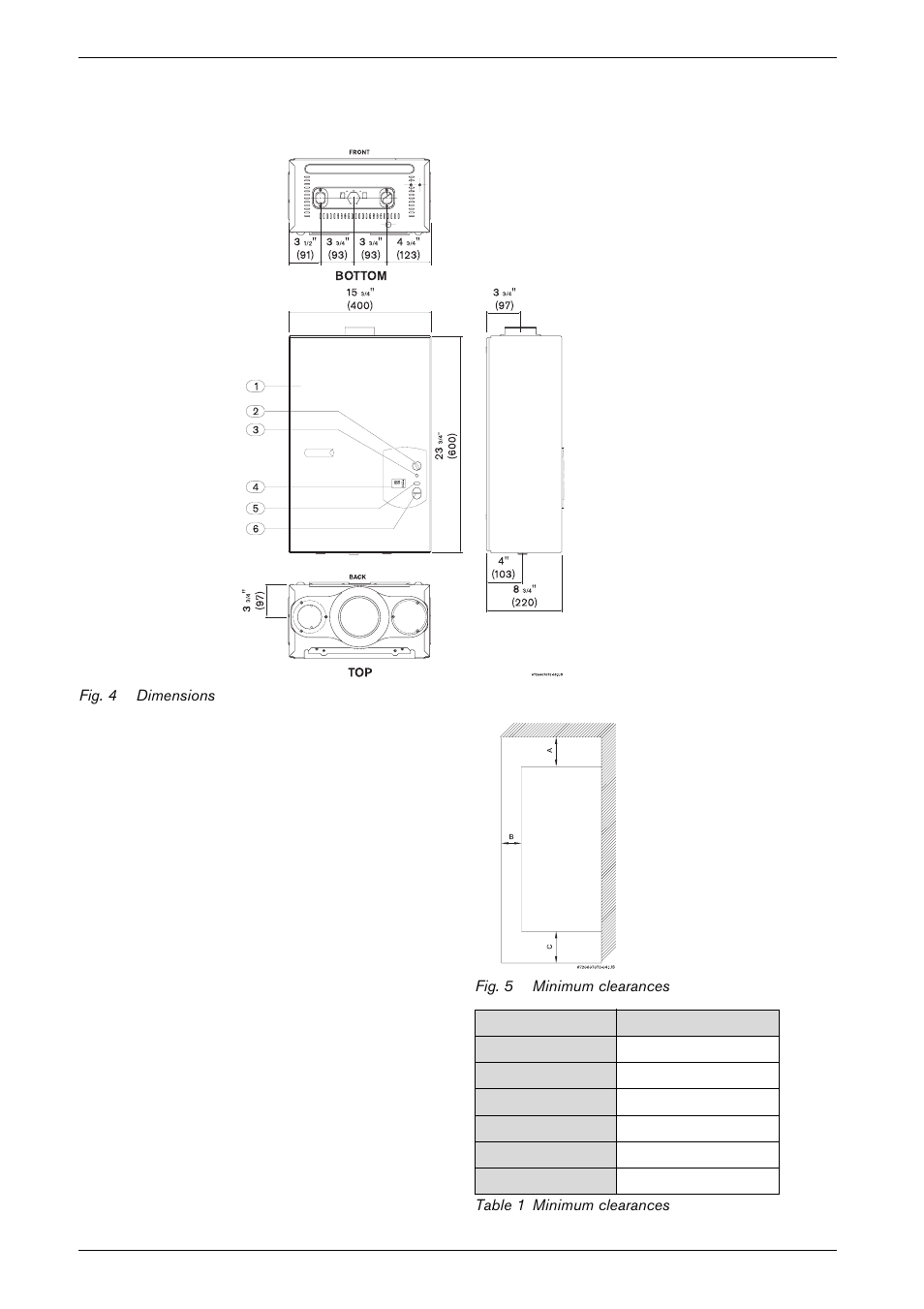 3 dimensions and minimum installation clearances | Bosch 2400E NG User Manual | Page 6 / 36