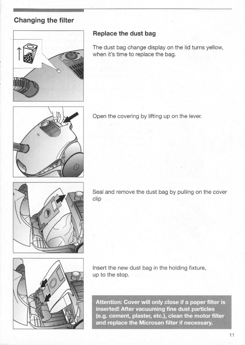 Mft aftm* vaeuum^g ftno dust parilinas | Bosch BSA2..UC User Manual | Page 11 / 16