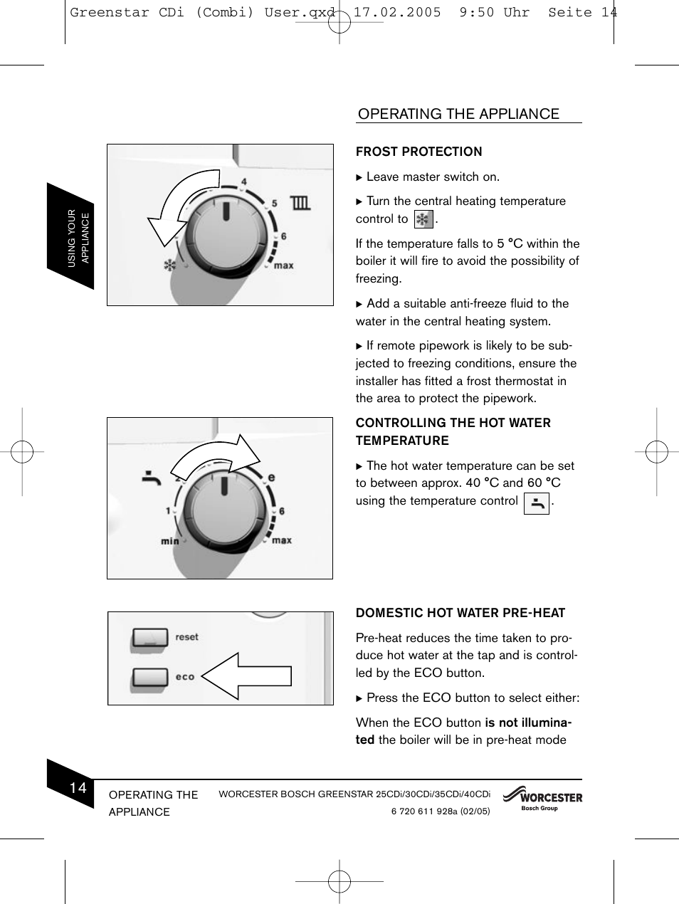 Operating the appliance | Bosch GREENSTAR CDI C13 User Manual | Page 14 / 24