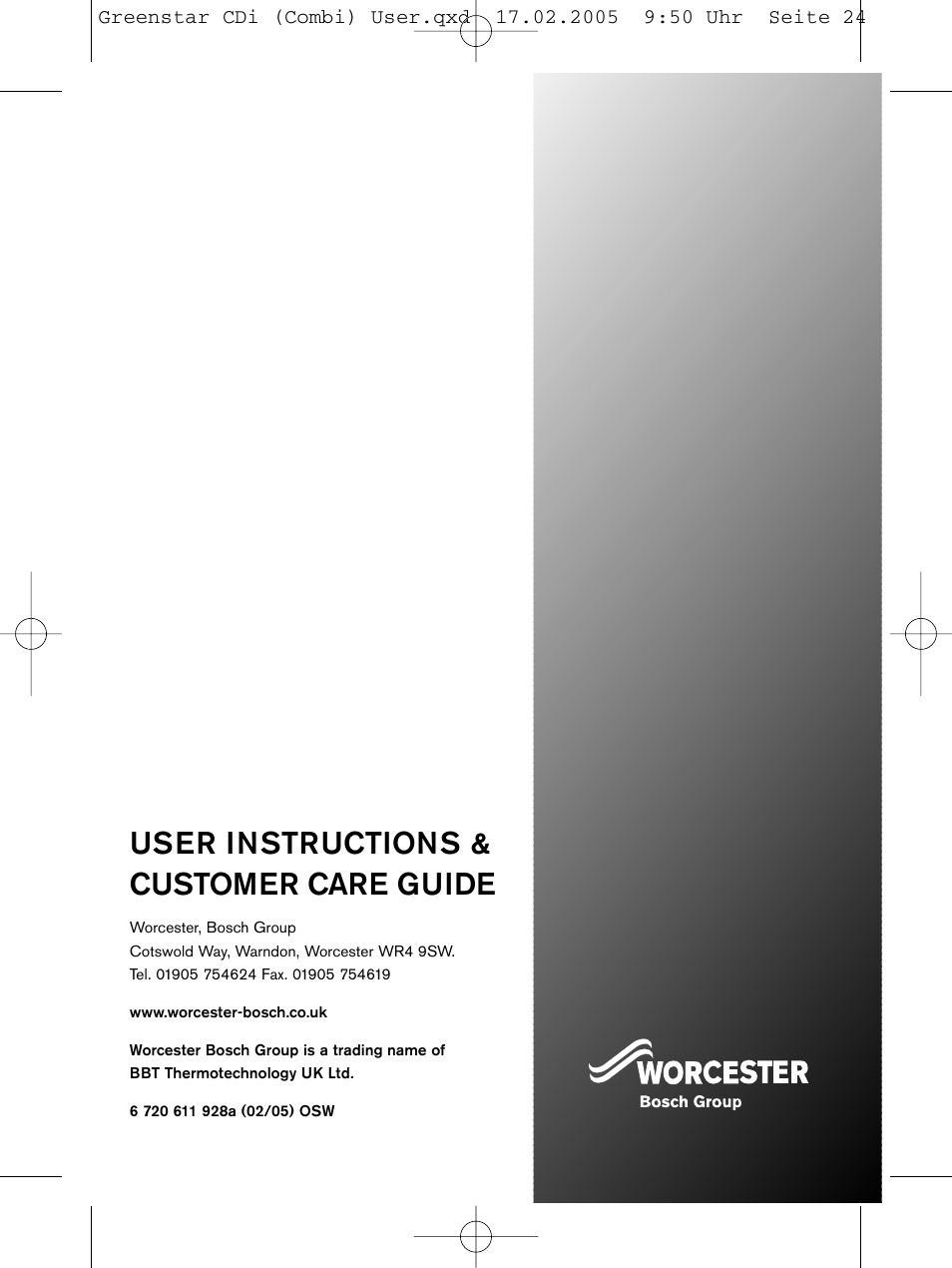 User instructions & customer care guide | Bosch GREENSTAR CDI C13 User Manual | Page 24 / 24