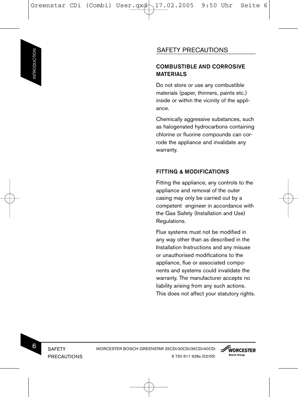 Safety precautions | Bosch GREENSTAR CDI C13 User Manual | Page 6 / 24