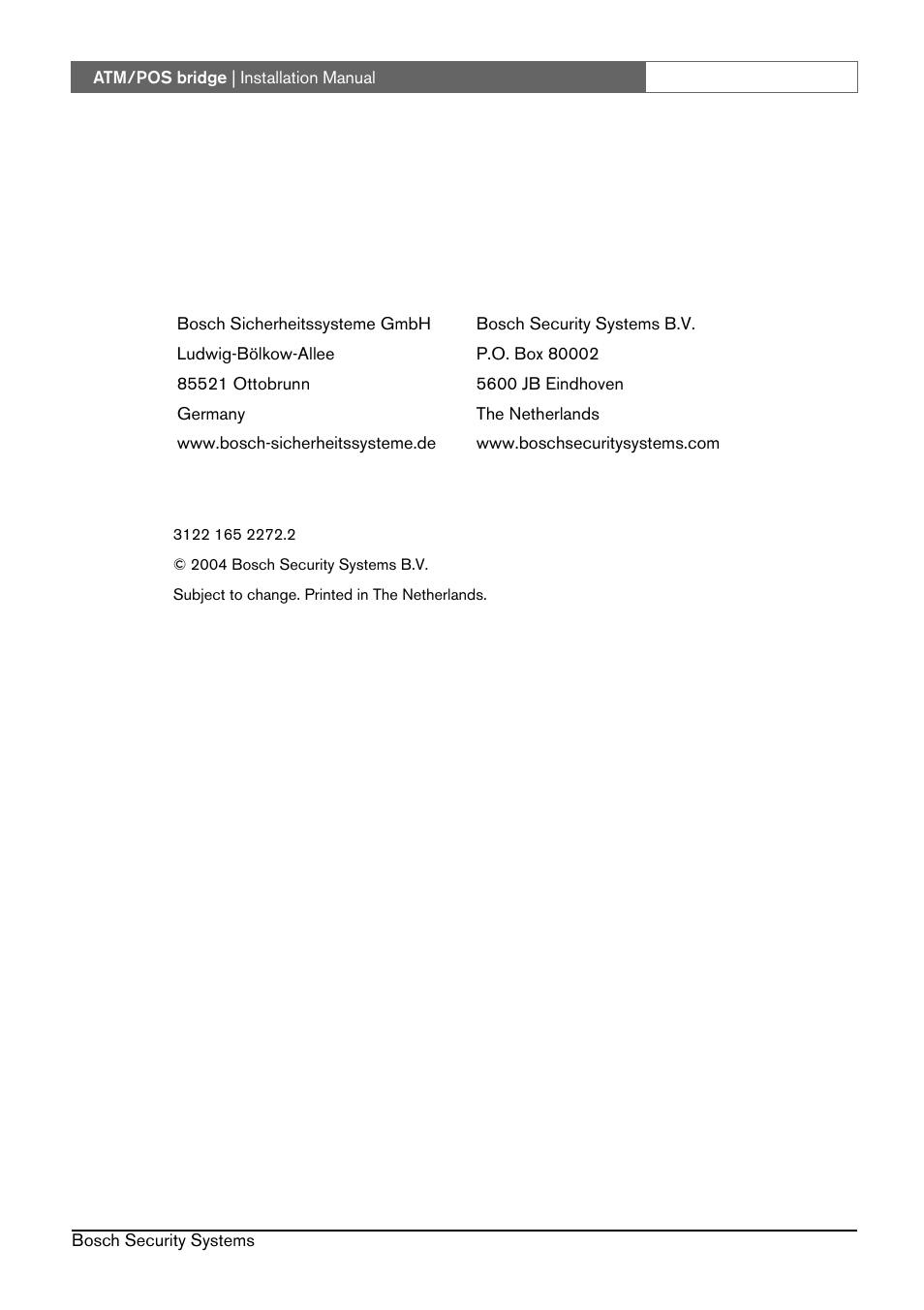 Bosch ATM/POS Bridge User Manual | Page 22 / 22