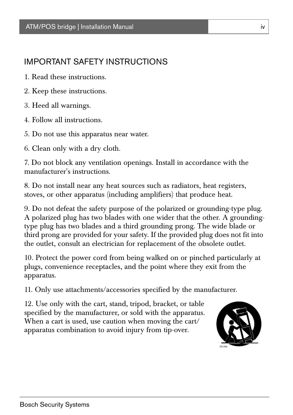 Important safety instructions | Bosch ATM/POS Bridge User Manual | Page 4 / 22