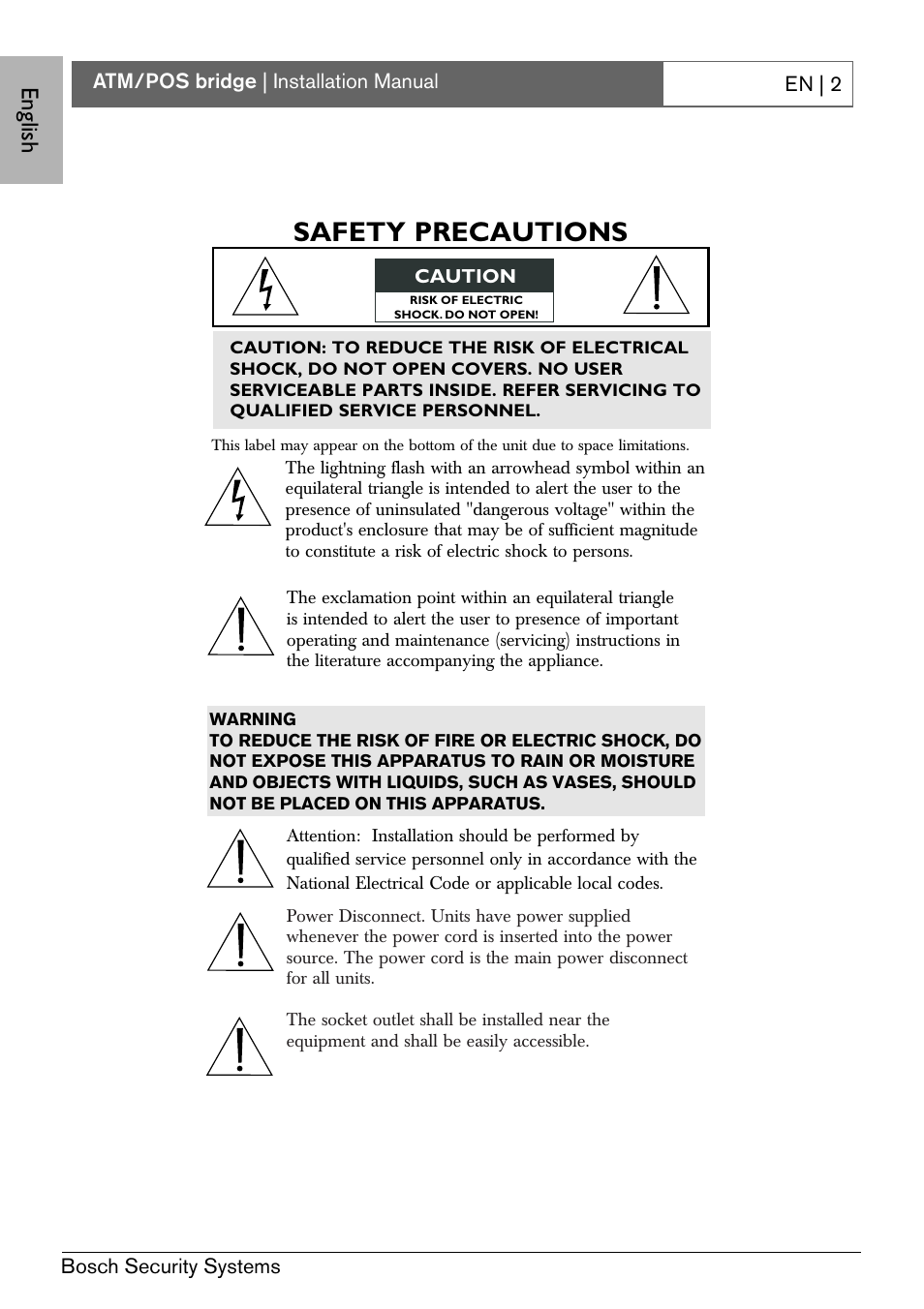 Safety precautions, Eng lish | Bosch ATM/POS Bridge User Manual | Page 8 / 22