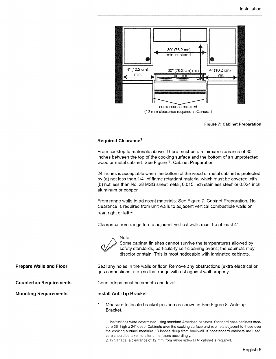 Required clearance, Install antl-tip bracket | Bosch L0609466 User Manual | Page 11 / 26