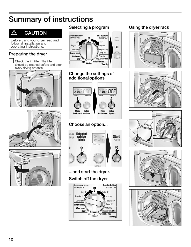 Summary of instructions, A caution | Bosch WTMC8321US/CN User Manual | Page 12 / 72