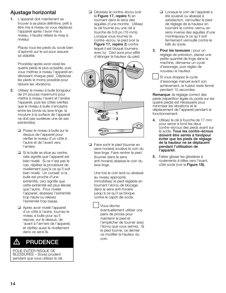 Prudence, Ajustage horizontal | Bosch WTZ 1295P User Manual | Page 14 / 24