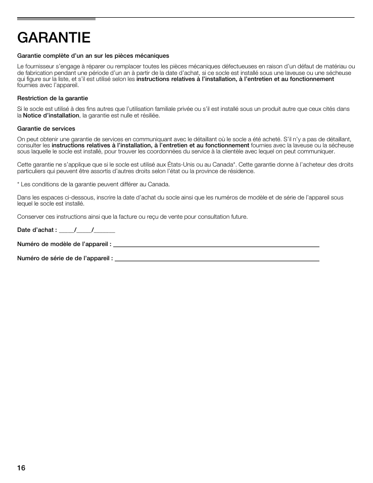 Garantie | Bosch WTZ 1295P User Manual | Page 16 / 24