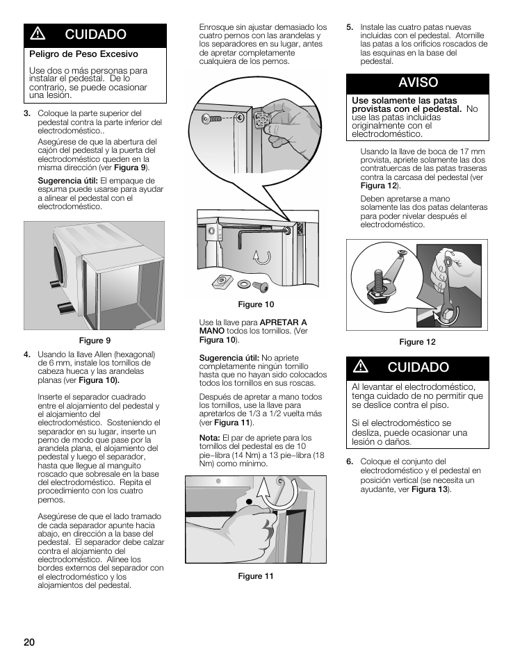 Cuidado, Aviso | Bosch WTZ 1295P User Manual | Page 20 / 24