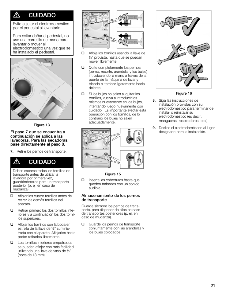 Cuidado | Bosch WTZ 1295P User Manual | Page 21 / 24