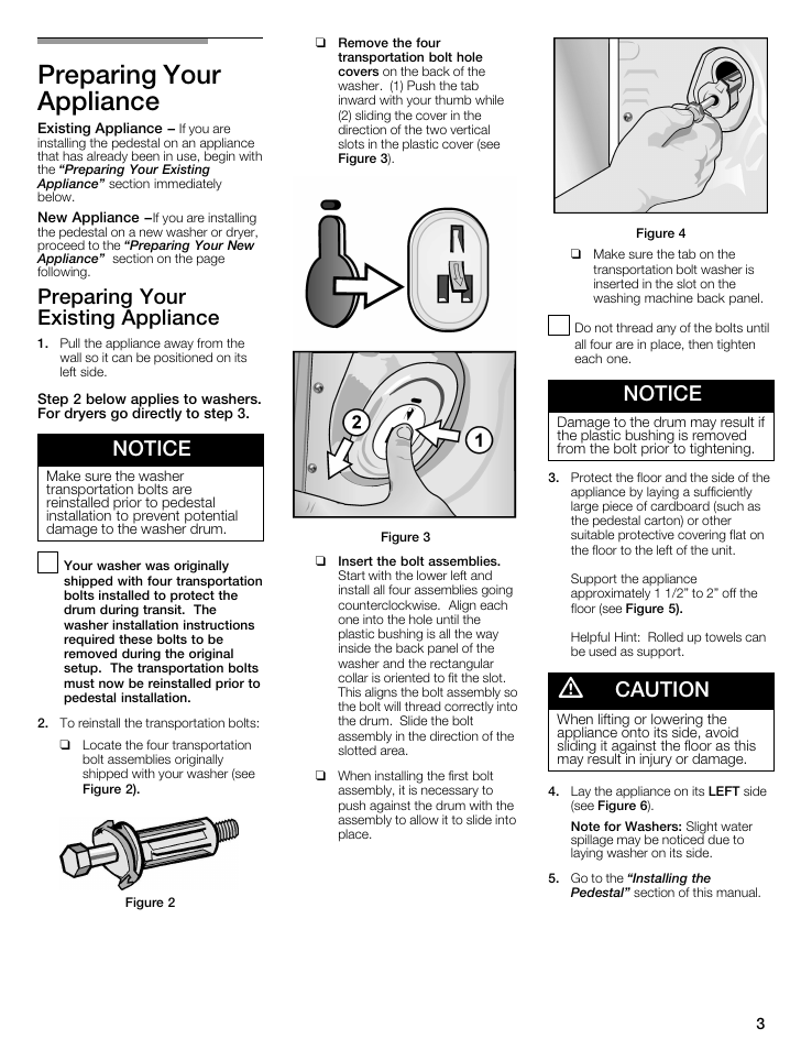 Preparing your appliance, Preparing your existing appliance, Notice | Caution | Bosch WTZ 1295P User Manual | Page 3 / 24