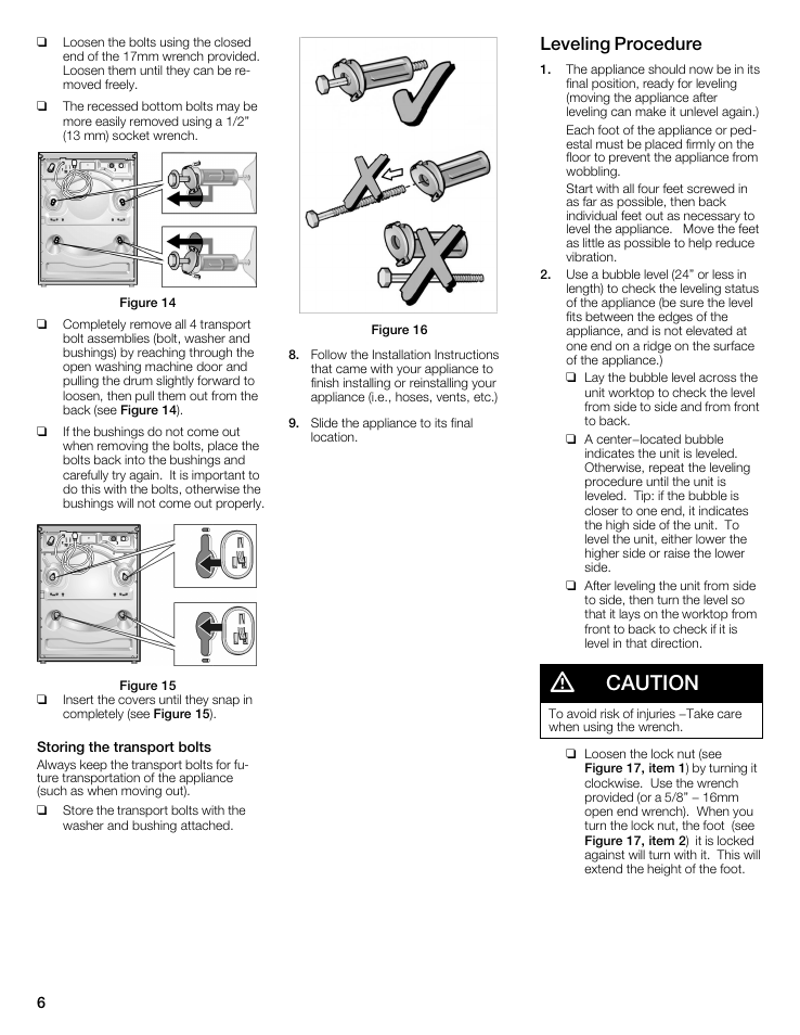 Caution, Leveling procedure | Bosch WTZ 1295P User Manual | Page 6 / 24