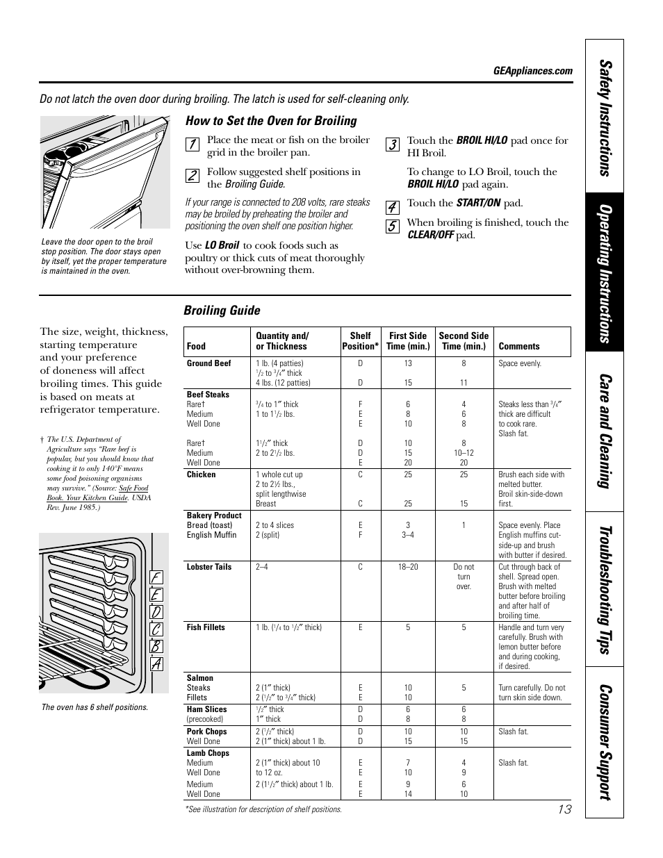 Broiling, broiling guide, How to set the oven for broiling, Broiling guide | Bosch JBP80 User Manual | Page 13 / 32