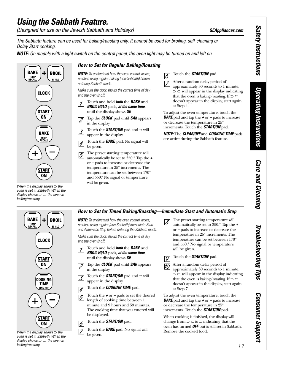 Sabbath feature, Sabbath feature , 18, Using the sabbath feature | Bosch JBP80 User Manual | Page 17 / 32