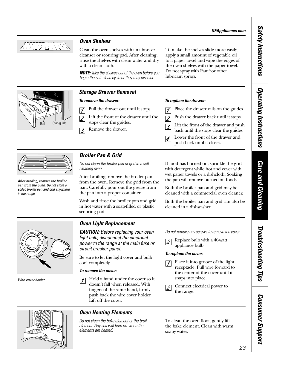 Broiler pan & grid, Light, Shelves | Light shelves | Bosch JBP80 User Manual | Page 23 / 32